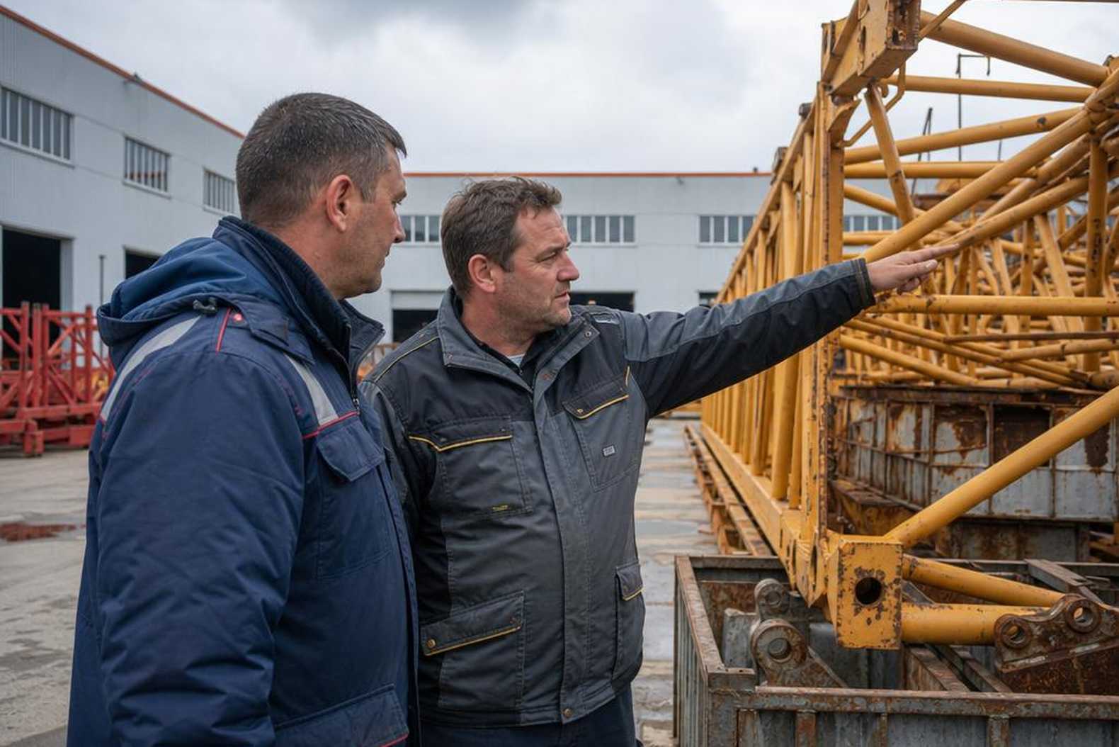 переговоры по покупке башенного крана на складе дилера спецтехники