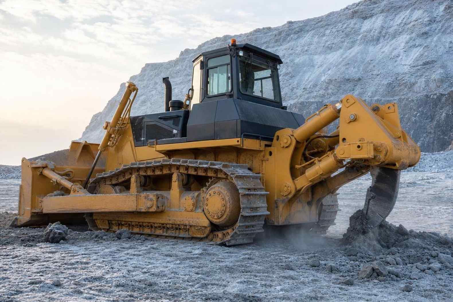 Рыхлитель бульдозера SD32 разрабатывает мёрзлый грунт