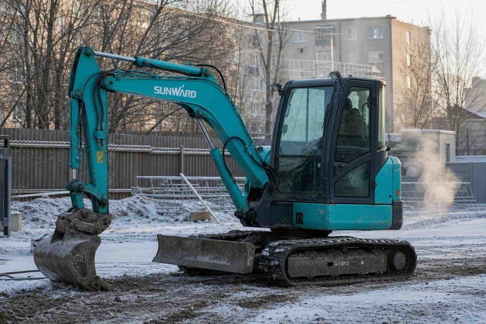прогрев гидравлики Sunward мини-экскаватора перед началом работы зимой