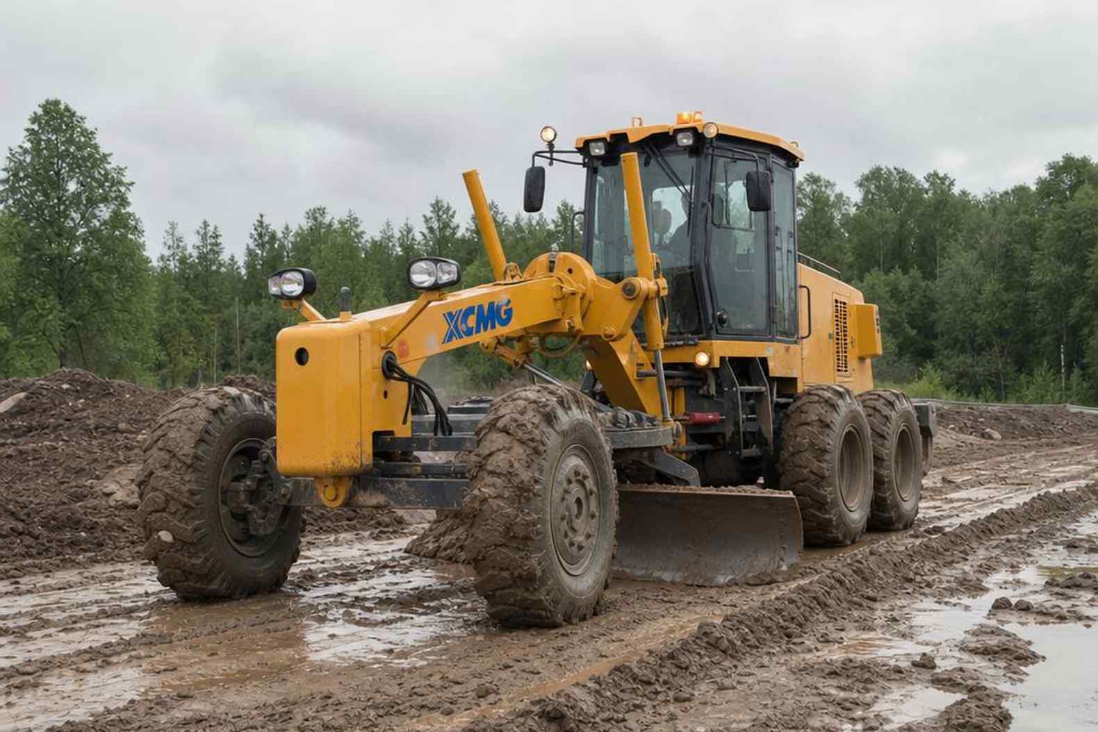 XCMG GR215A полный привод 6x6 на мокром грунте