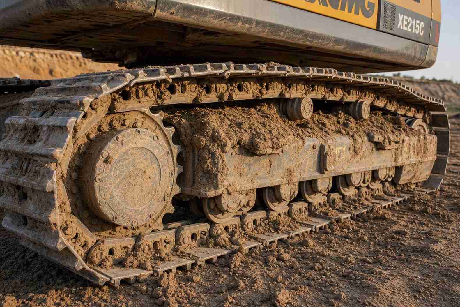 Гусеничная ходовая часть XCMG XE215C в грязи после смены